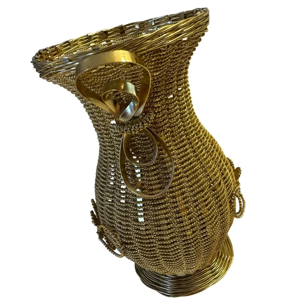 Gold Wire Wrapped Vase Decorative Tabletop Accent Elegant‎ Home Decor